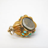 Victorian 18ct Yellow Gold, Turquoise, Hair Set Seashell Form Mourning Pendant c1840