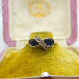 18ct Yellow Gold, Sapphire & Diamond Modernist Ring 1997 London Vintage