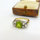 18ct Yellow Gold, Peridot & Pearl Set Dress Ring Antique c1920 Art Deco