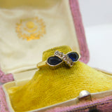 18ct Yellow Gold, Sapphire & Diamond Modernist Ring 1997 London Vintage