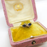 18ct Yellow Gold, Sapphire & Diamond Modernist Ring 1997 London Vintage