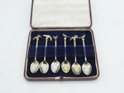 Boxed Set of Sterling Silver Hunting Interest Fox, Fish, Hare Teaspoons Vintage 1952