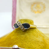 18ct Yellow Gold, Sapphire & Diamond Modernist Ring 1997 London Vintage