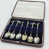 Boxed Set of Sterling Silver Hunting Interest Fox, Fish, Hare Teaspoons Vintage 1952