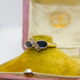 18ct Yellow Gold, Sapphire & Diamond Modernist Ring 1997 London Vintage