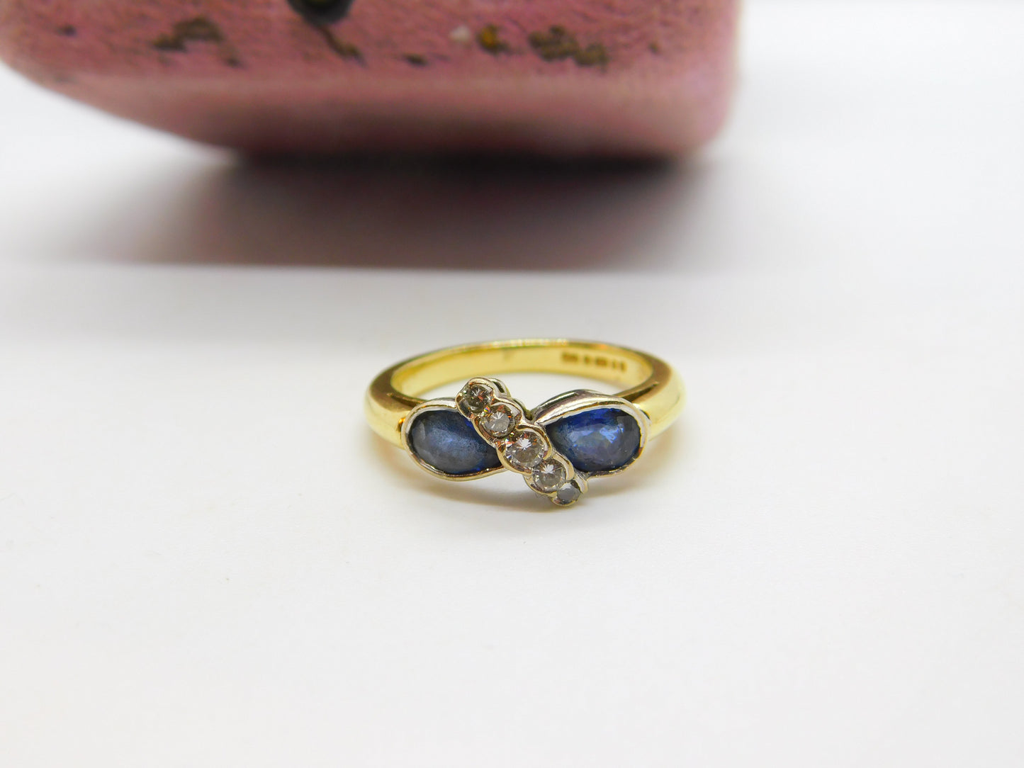 18ct Yellow Gold, Sapphire & Diamond Modernist Ring 1997 London Vintage