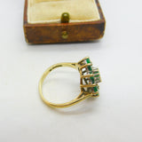 9ct Yellow Gold, Emerald & Diamond Floral Cluster Ring Vintage c1970 London