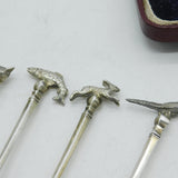 Boxed Set of Sterling Silver Hunting Interest Fox, Fish, Hare Teaspoons Vintage 1952