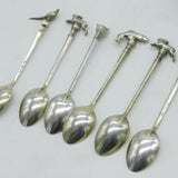 Boxed Set of Sterling Silver Hunting Interest Fox, Fish, Hare Teaspoons Vintage 1952