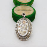Victorian Sterling Silver & Gold Floral Pattern Locket Antique 1884 Birmingham