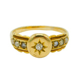 Victorian 18ct Yellow Gold, Diamond & Seed Pearl Mourning Ring Antique 1869 London