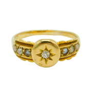 Victorian 18ct Yellow Gold, Diamond & Seed Pearl Mourning Ring Antique 1869 London