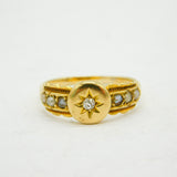 Victorian 18ct Yellow Gold, Diamond & Seed Pearl Mourning Ring Antique 1869 London