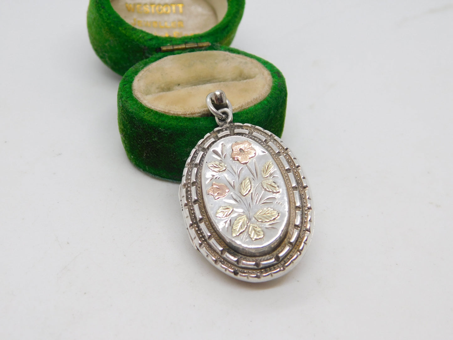 Victorian Sterling Silver & Gold Floral Pattern Locket Antique 1884 Birmingham