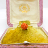 14ct Yellow Gold & Carved Red Coral Floral Set Band Ring Antique c1920 Art Deco