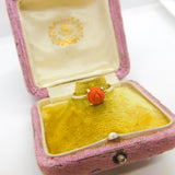 14ct Yellow Gold & Carved Red Coral Floral Set Band Ring Antique c1920 Art Deco