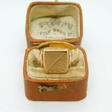 9ct Yellow Gold Square Signet Ring Vintage 1956 Birmingham Size R 1/2 UK