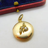 Edwardian 9ct Gold Back & Front, Pearl & Diamond Insect Locket Pendant Antique