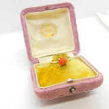 14ct Yellow Gold & Carved Red Coral Floral Set Band Ring Antique c1920 Art Deco
