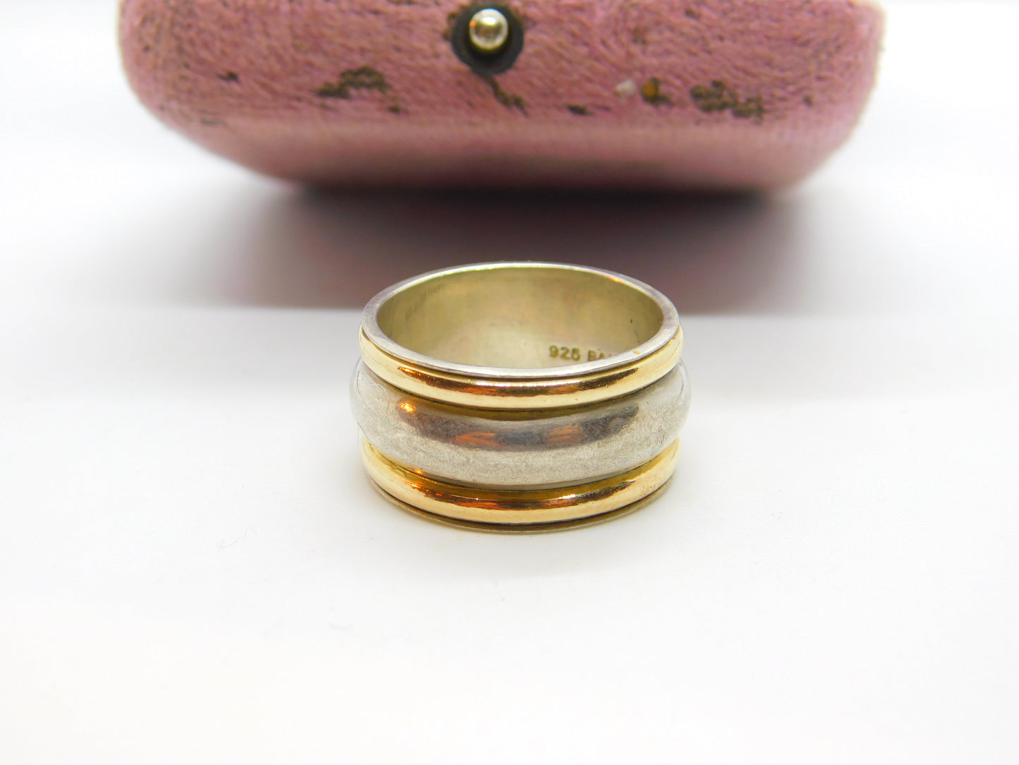 Suarti 18ct Yellow Gold & Sterling Silver Modernist Band Ring Vintage c2000