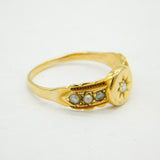 Victorian 18ct Yellow Gold, Diamond & Seed Pearl Mourning Ring Antique 1869 London