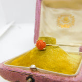 14ct Yellow Gold & Carved Red Coral Floral Set Band Ring Antique c1920 Art Deco