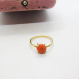 14ct Yellow Gold & Carved Red Coral Floral Set Band Ring Antique c1920 Art Deco
