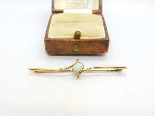 Edwardian 9ct Rose Gold & Cabochon Opal Sweetheart Brooch Antique c1910