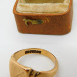 9ct Yellow Gold Square Signet Ring Vintage 1956 Birmingham Size R 1/2 UK