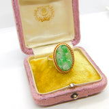 9ct Yellow Gold Carved Apple Green Jade Statement Ring 1965 London Vintage
