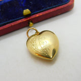 9ct Yellow Gold Puffy Heart Loving Pendant Antique c1930 Art Deco