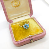 Victorian 9ct Gold, Turquoise & Natural Diamond Floral Cluster Ring Antique