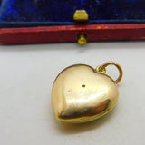9ct Yellow Gold Puffy Heart Loving Pendant Antique c1930 Art Deco