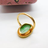 9ct Yellow Gold Carved Apple Green Jade Statement Ring 1965 London Vintage