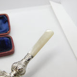 Sterling Silver, Mother of Pearl & Bakelite Baby Rattle & Teether 1930 Antique
