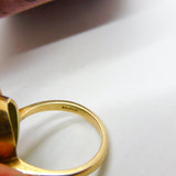 9ct Yellow Gold Carved Apple Green Jade Statement Ring 1965 London Vintage