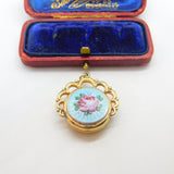 Victorian Gold Plated Floral Guilloche Enamel Sweetheart Fob Locket Pendant 1900