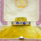 18ct Yellow Gold, 0.6ct Diamond & Sapphire Half Eternity Ring 1980 Sheffield