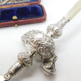 Sterling Silver, Mother of Pearl & Bakelite Baby Rattle & Teether 1930 Antique