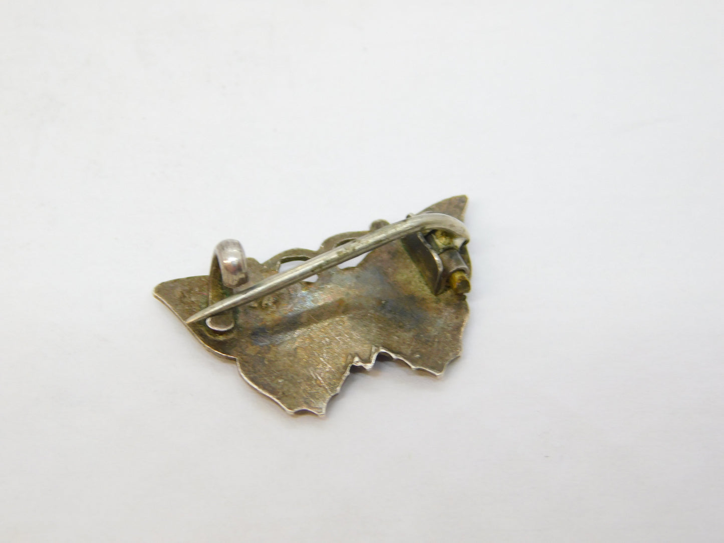 Small Sterling Silver Guilloche Enamel Butterfly Brooch Pin Antique c1920 Deco