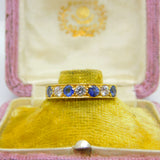 18ct Yellow Gold, 0.6ct Diamond & Sapphire Half Eternity Ring 1980 Sheffield