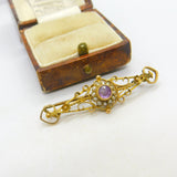 Edwardian 9ct Yellow Gold, Seed Pearl & Amethyst Brooch Antique c1910