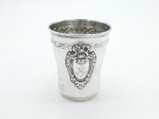 19th Century French .950 Grade Silver Floral Pattern Beaker Antique c1880