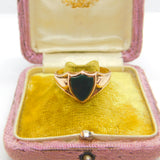 Victorian 9ct Gold Carved Shield Bloodstone Set Signet Ring 1891 Birmingham