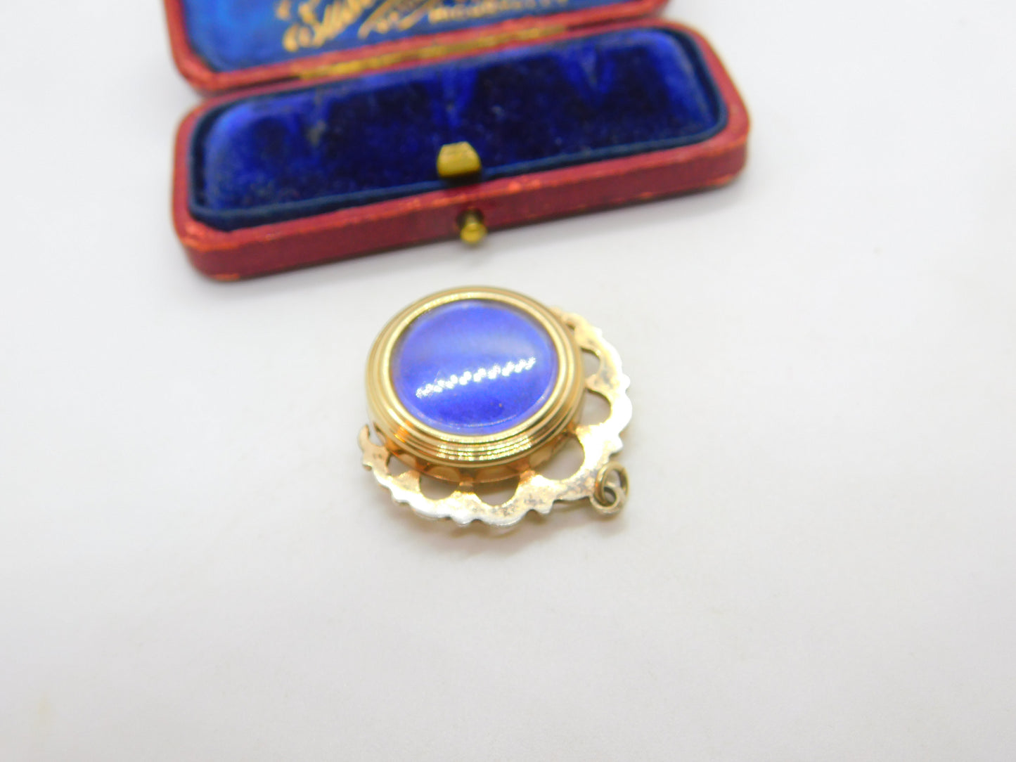 Victorian Gold Plated Floral Guilloche Enamel Sweetheart Fob Locket Pendant 1900