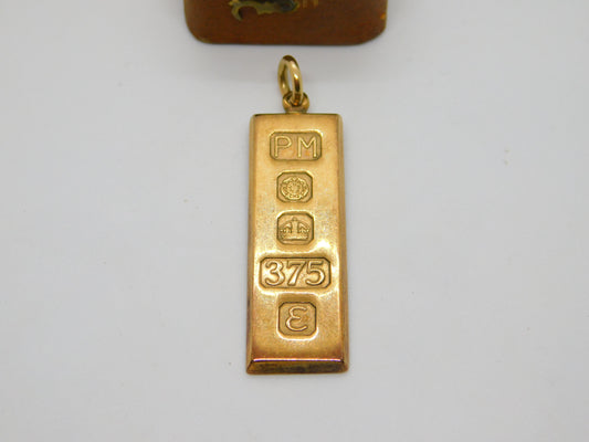 9ct Yellow Gold Bullion Bar Ingot Drop Pendant Vintage 1979 Sheffield