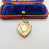 9ct Yellow Gold Floral Heart Form Locket Pendant Antique c1920 Art Deco