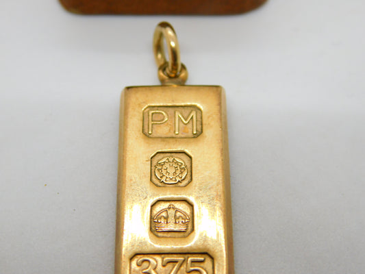 9ct Yellow Gold Bullion Bar Ingot Drop Pendant Vintage 1979 Sheffield