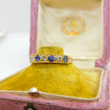 18ct Yellow Gold, 0.6ct Diamond & Sapphire Half Eternity Ring 1980 Sheffield