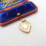 9ct Yellow Gold Floral Heart Form Locket Pendant Antique c1920 Art Deco